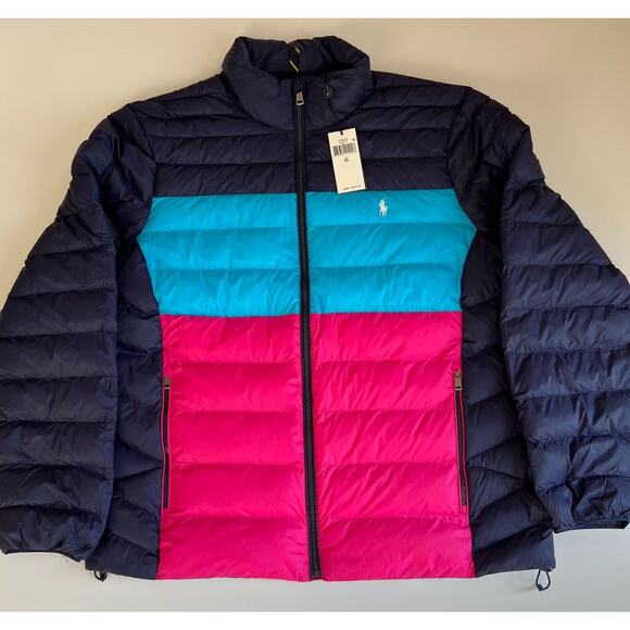 Polo Ralph Lauren Colorblock Bomber Jacket - Navy, Blue, Pink - Picture 3 of 12